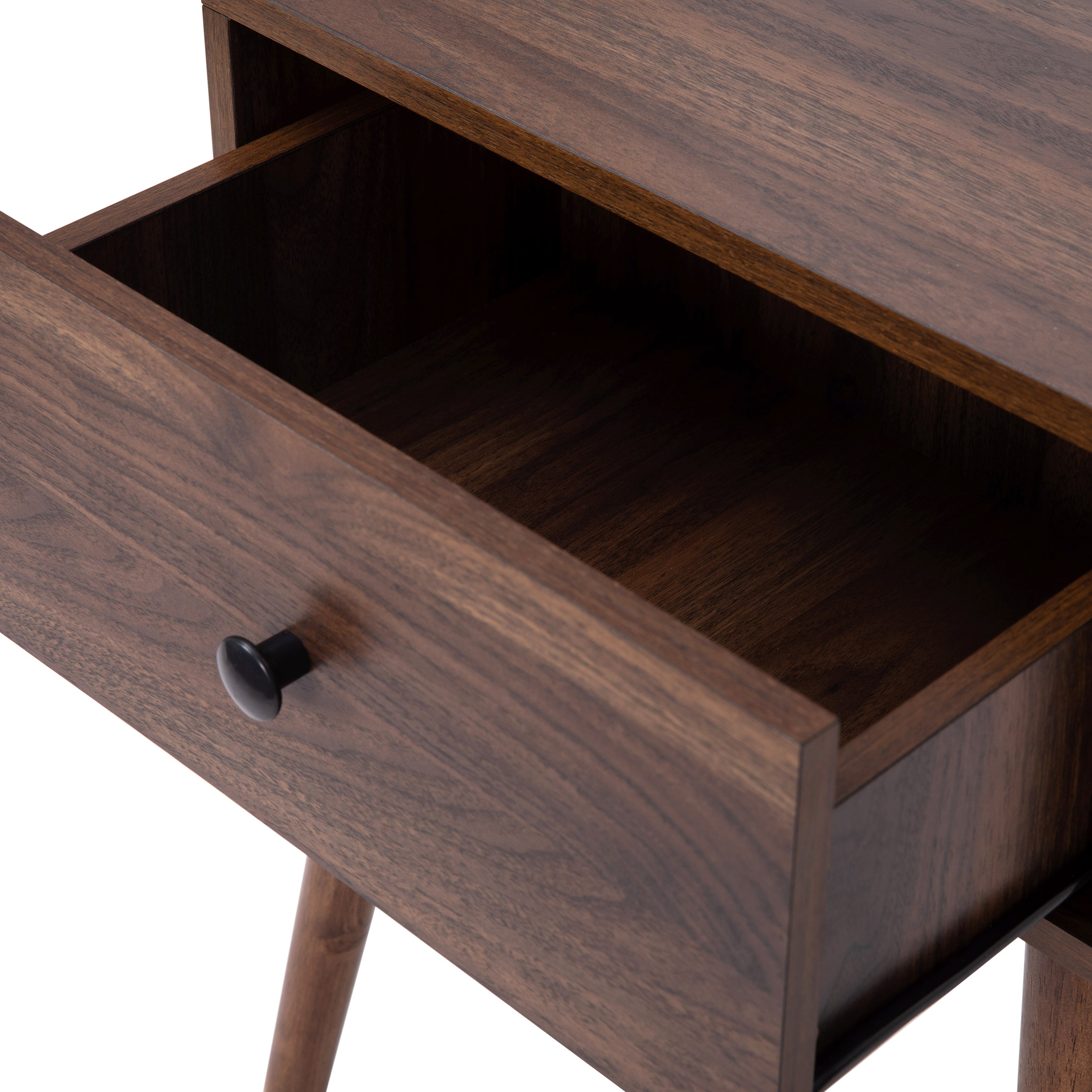 Hatfield Mid-Century Modern One Drawer Wood Nightstand, Side Accent or End Table with Soft Close Storage Drawer, Dark Walnut