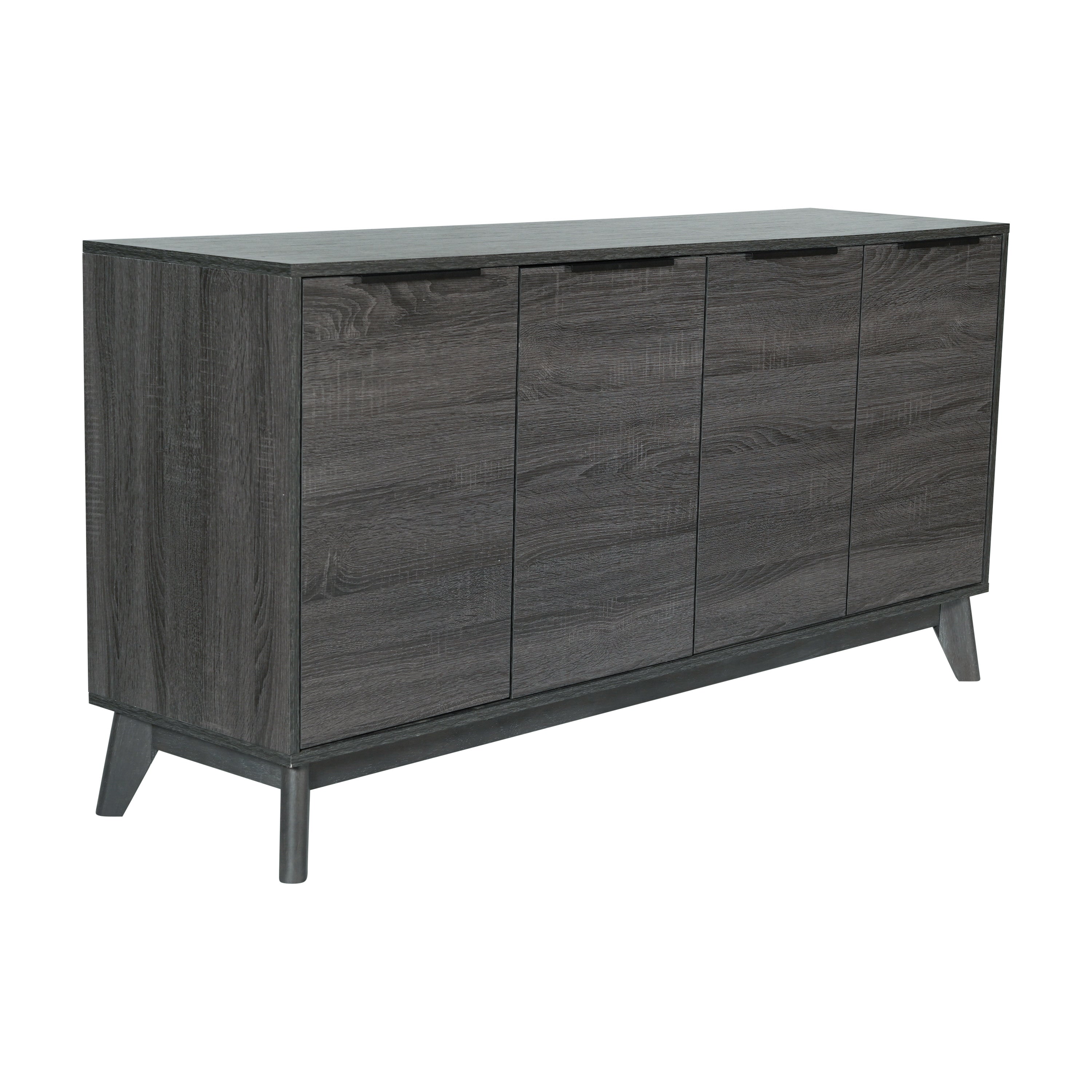 Hatfield Mid-Century Modern 60 Inch 4 Door Storage Buffet Sideboard, 4 Soft Close Doors, Adjustable Shelves, TV Stand for up to 64" TV's, Black Wash