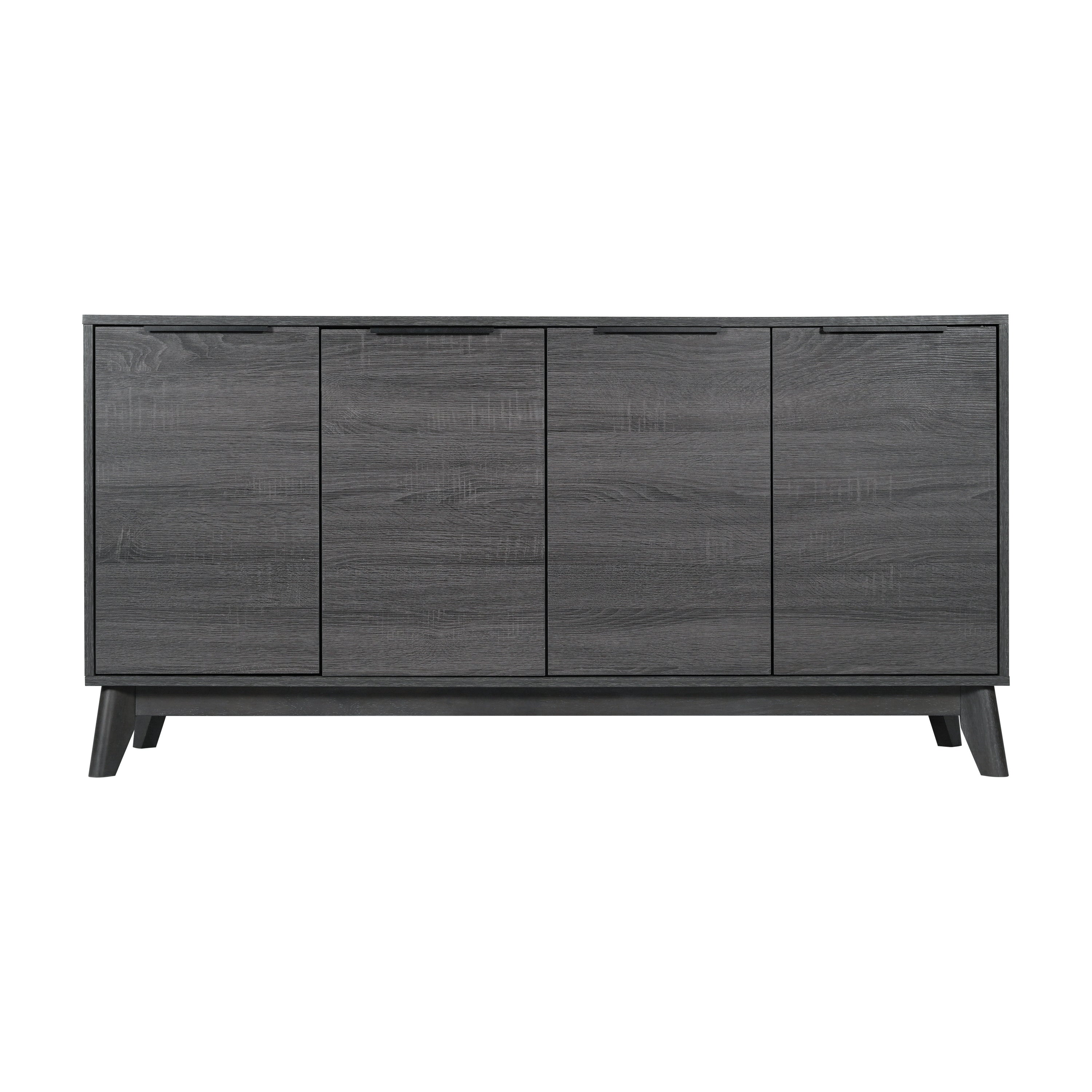 Hatfield Mid-Century Modern 60 Inch 4 Door Storage Buffet Sideboard, 4 Soft Close Doors, Adjustable Shelves, TV Stand for up to 64" TV's, Black Wash