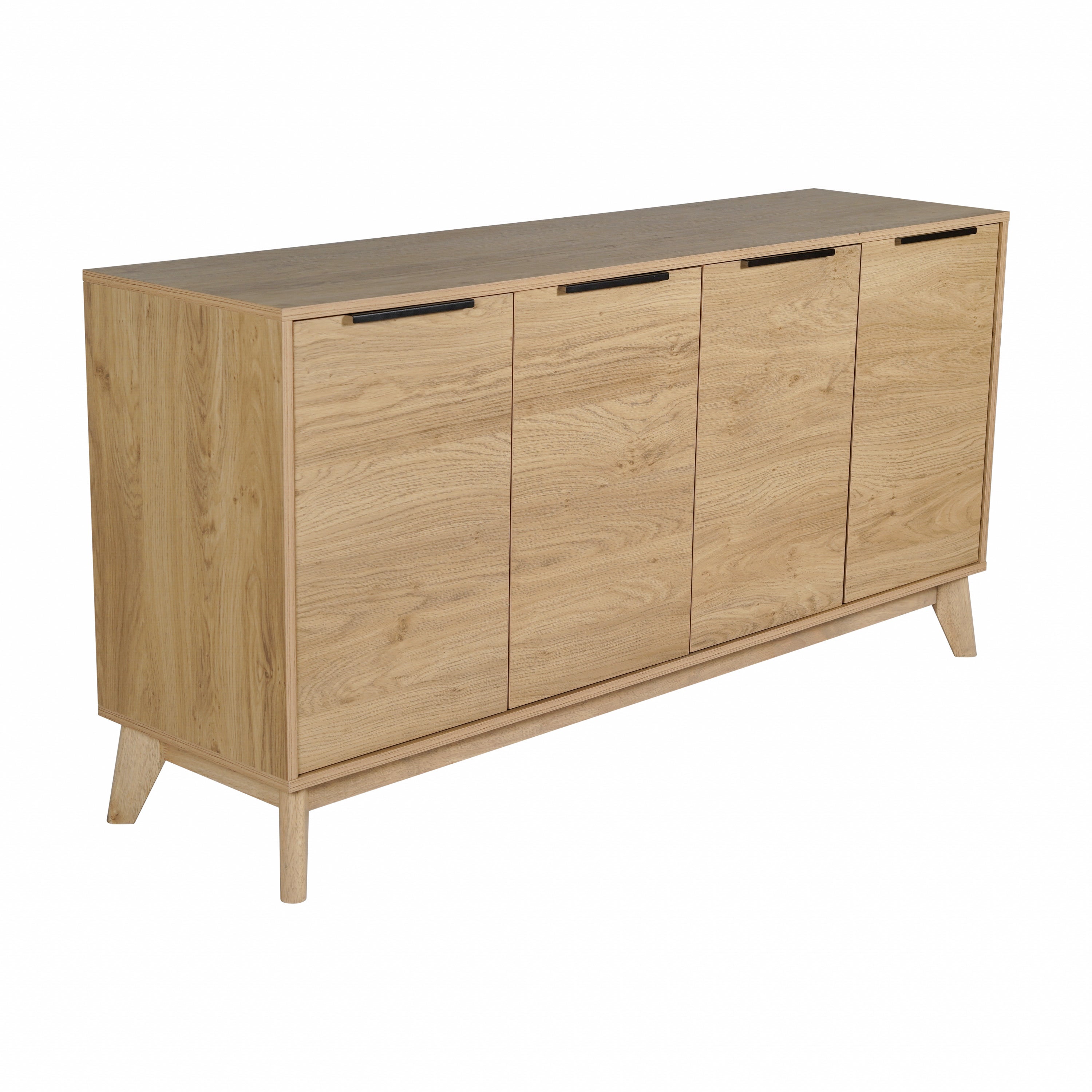 Hatfield Mid-Century Modern 60 Inch 4 Door Storage Buffet Sideboard, 4 Soft Close Doors, Adjustable Shelves, TV Stand for up to 64" TV's, Light Natural