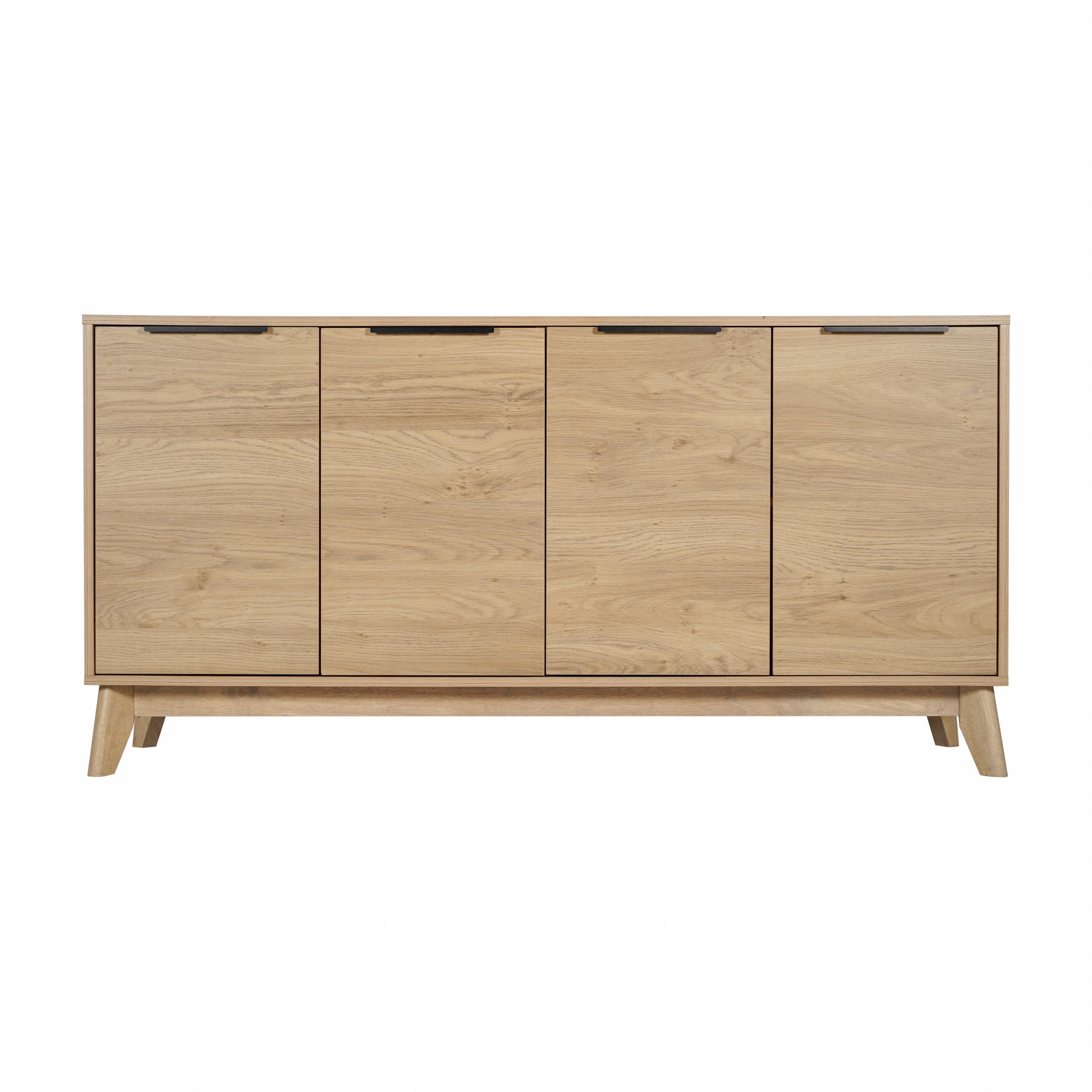 Hatfield Mid-Century Modern 60 Inch 4 Door Storage Buffet Sideboard, 4 Soft Close Doors, Adjustable Shelves, TV Stand for up to 64" TV's, Light Natural