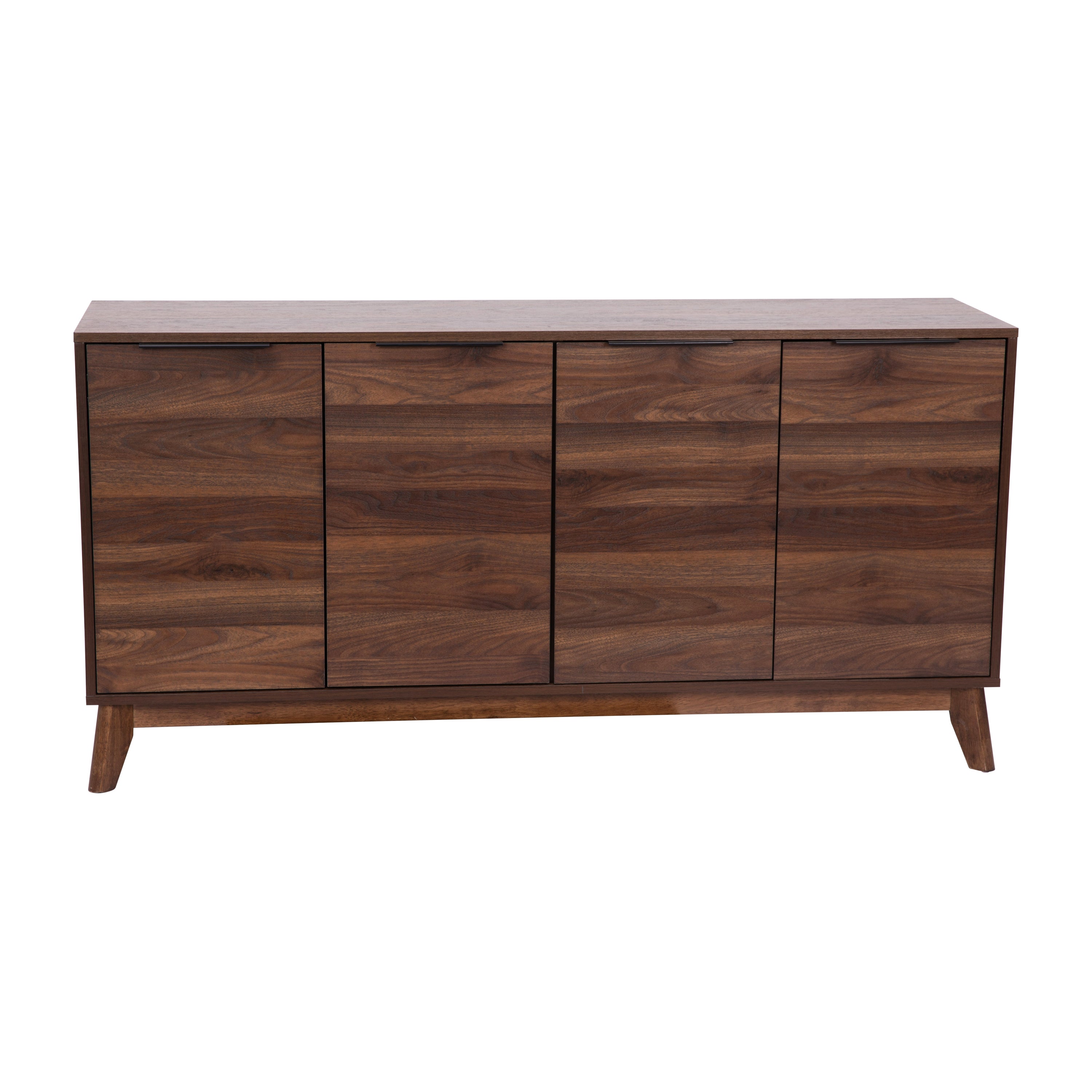 Hatfield Mid-Century Modern 60 Inch 4 Door Storage Buffet Sideboard, 4 Soft Close Doors, Adjustable Shelves, TV Stand for up to 64" TV's, Dark Walnut