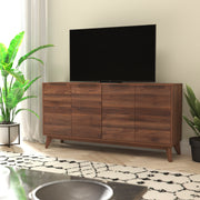 Hatfield Mid-Century Modern 60 Inch 4 Door Storage Buffet Sideboard, 4 Soft Close Doors, Adjustable Shelves, TV Stand for up to 64" TV's, Dark Walnut