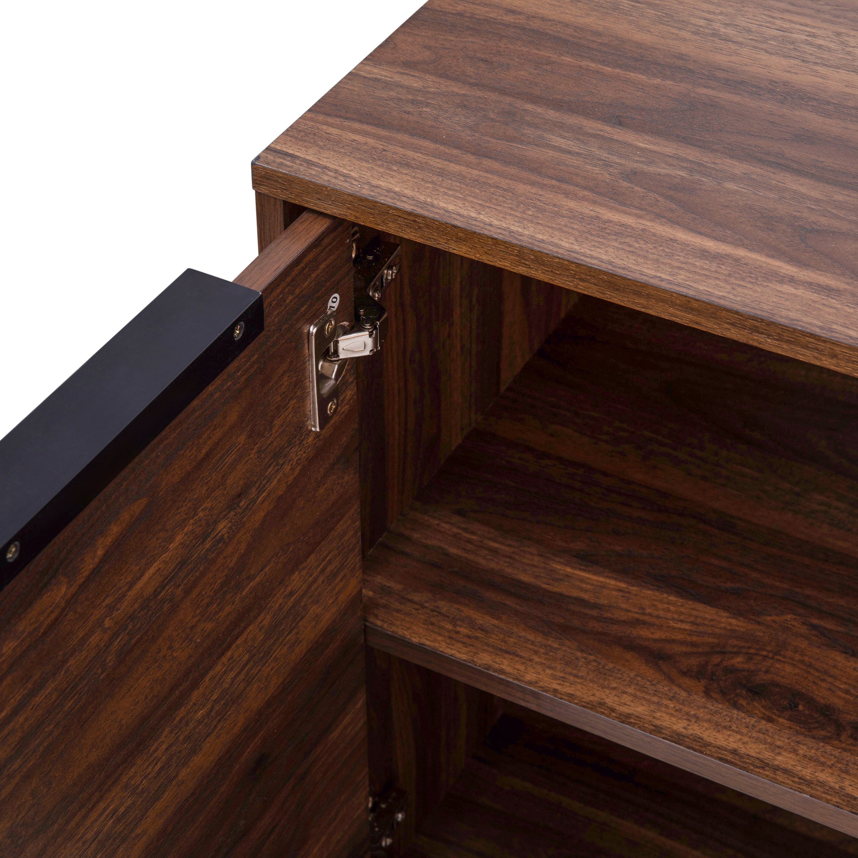 Hatfield Mid-Century Modern 60 Inch 4 Door Storage Buffet Sideboard, 4 Soft Close Doors, Adjustable Shelves, TV Stand for up to 64" TV's, Dark Walnut