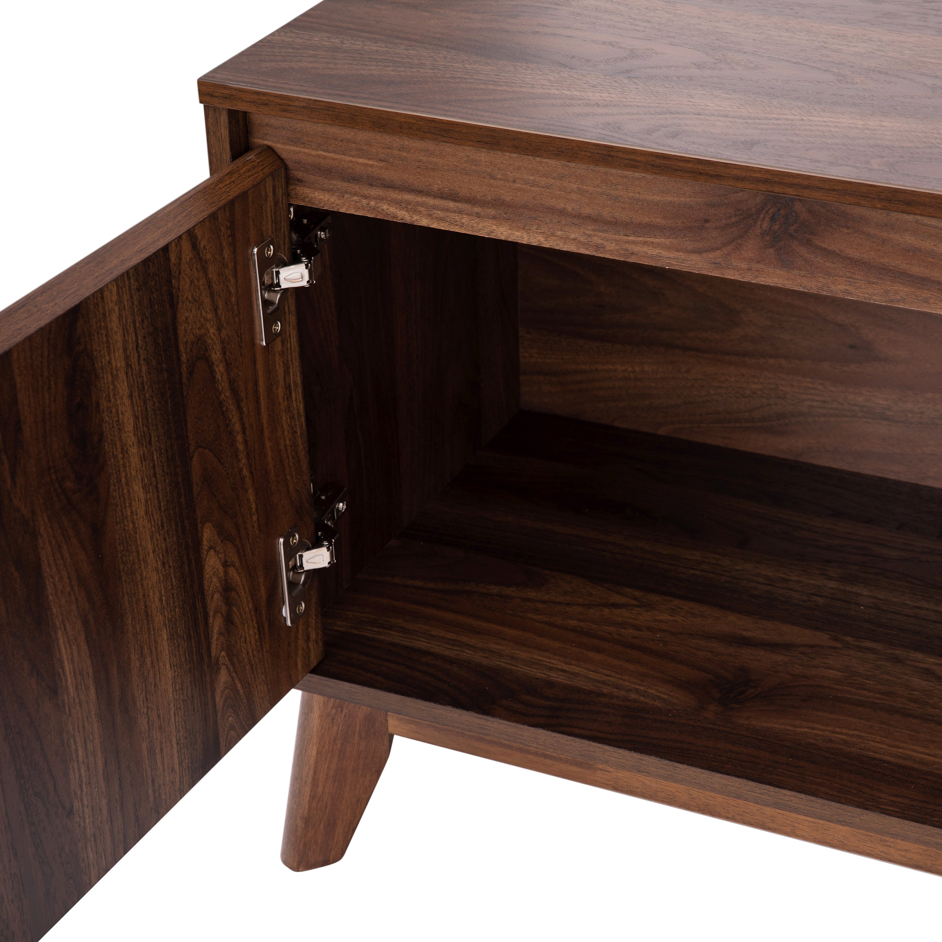 Hatfield Mid-Century Modern TV Stand in Walnut for up to 64 inch TV's - 60 Inch Media Center with Adjustable Center Shelf and Dual Soft Close Doors