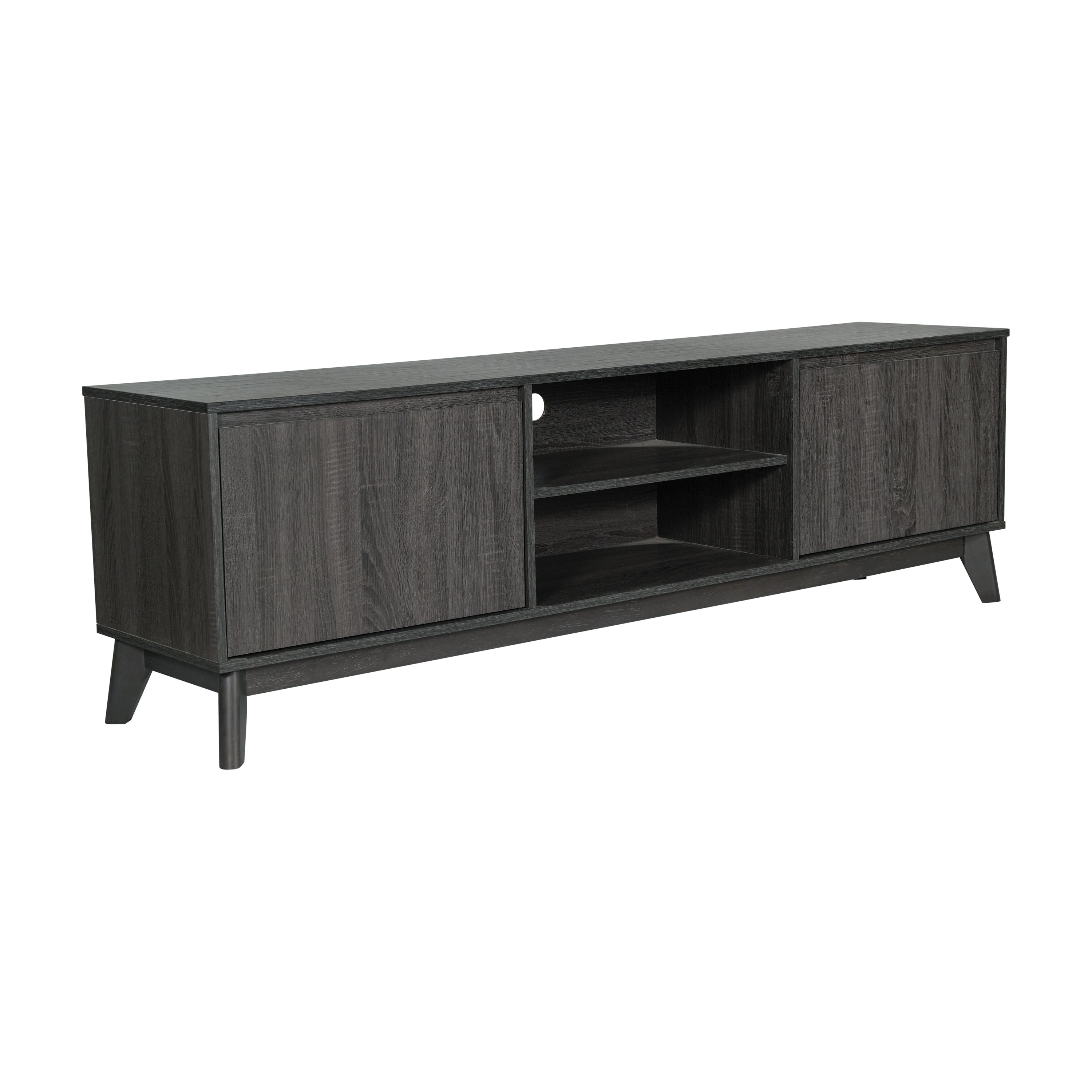 Hatfield Mid-Century Modern TV Stand in Black Wash for 65+ Inch TV's - 70 Inch Media Center with Adjustable Center Shelf and Dual Soft Close Doors