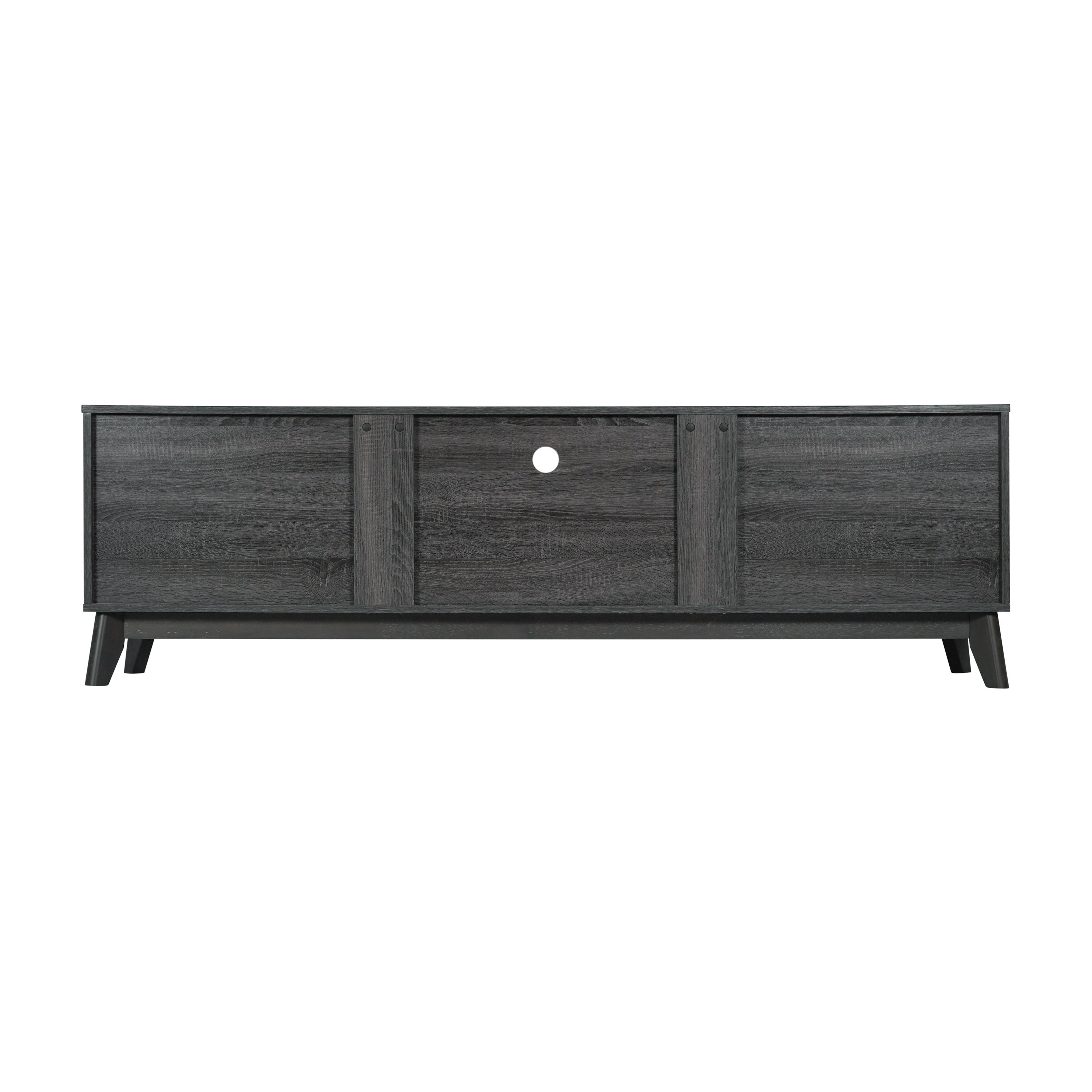 Hatfield Mid-Century Modern TV Stand in Black Wash for 65+ Inch TV's - 70 Inch Media Center with Adjustable Center Shelf and Dual Soft Close Doors
