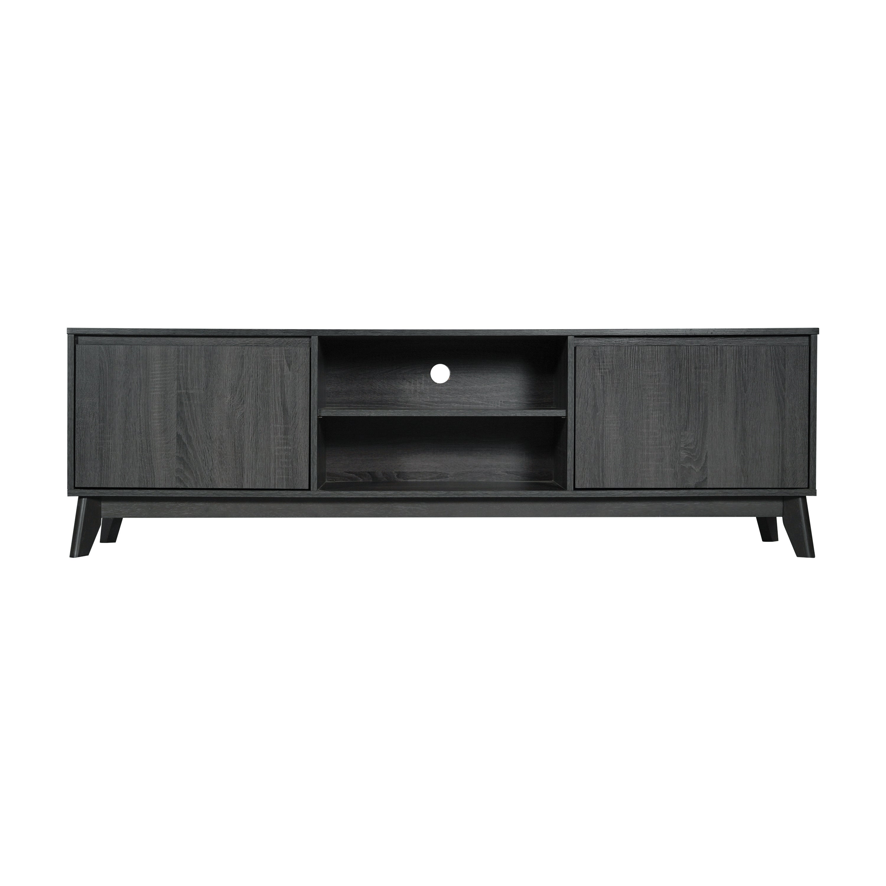 Hatfield Mid-Century Modern TV Stand in Black Wash for 65+ Inch TV's - 70 Inch Media Center with Adjustable Center Shelf and Dual Soft Close Doors