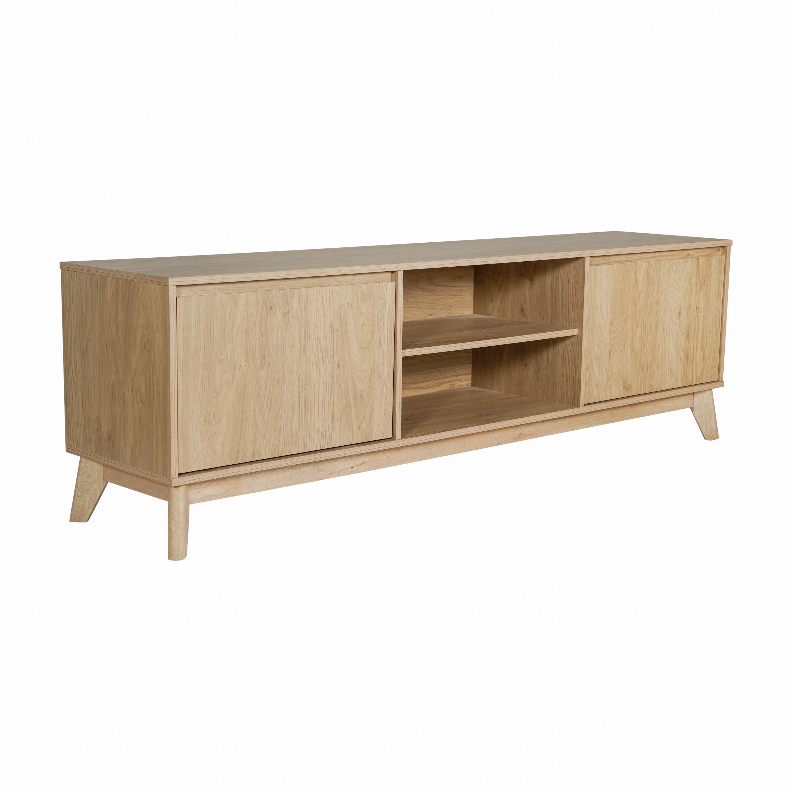 Hatfield Mid-Century Modern TV Stand in Light Natural for 65+ Inch TV's - 70 Inch Media Center with Adjustable Center Shelf and Dual Soft Close Doors