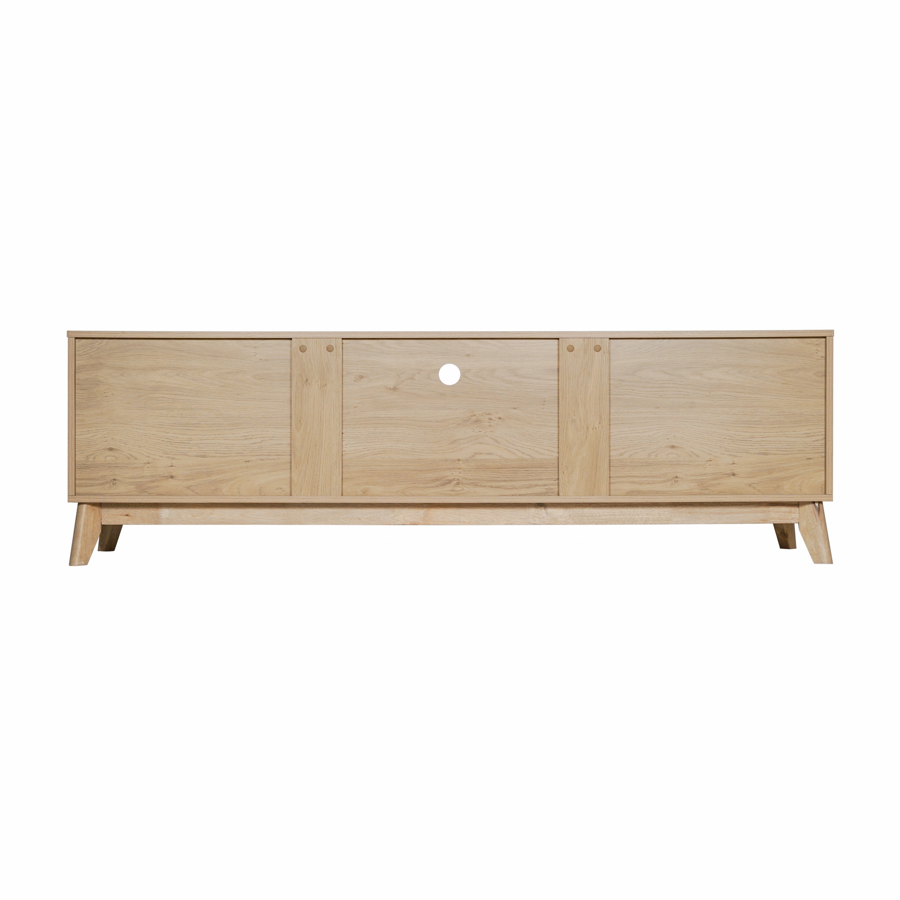 Hatfield Mid-Century Modern TV Stand in Light Natural for 65+ Inch TV's - 70 Inch Media Center with Adjustable Center Shelf and Dual Soft Close Doors