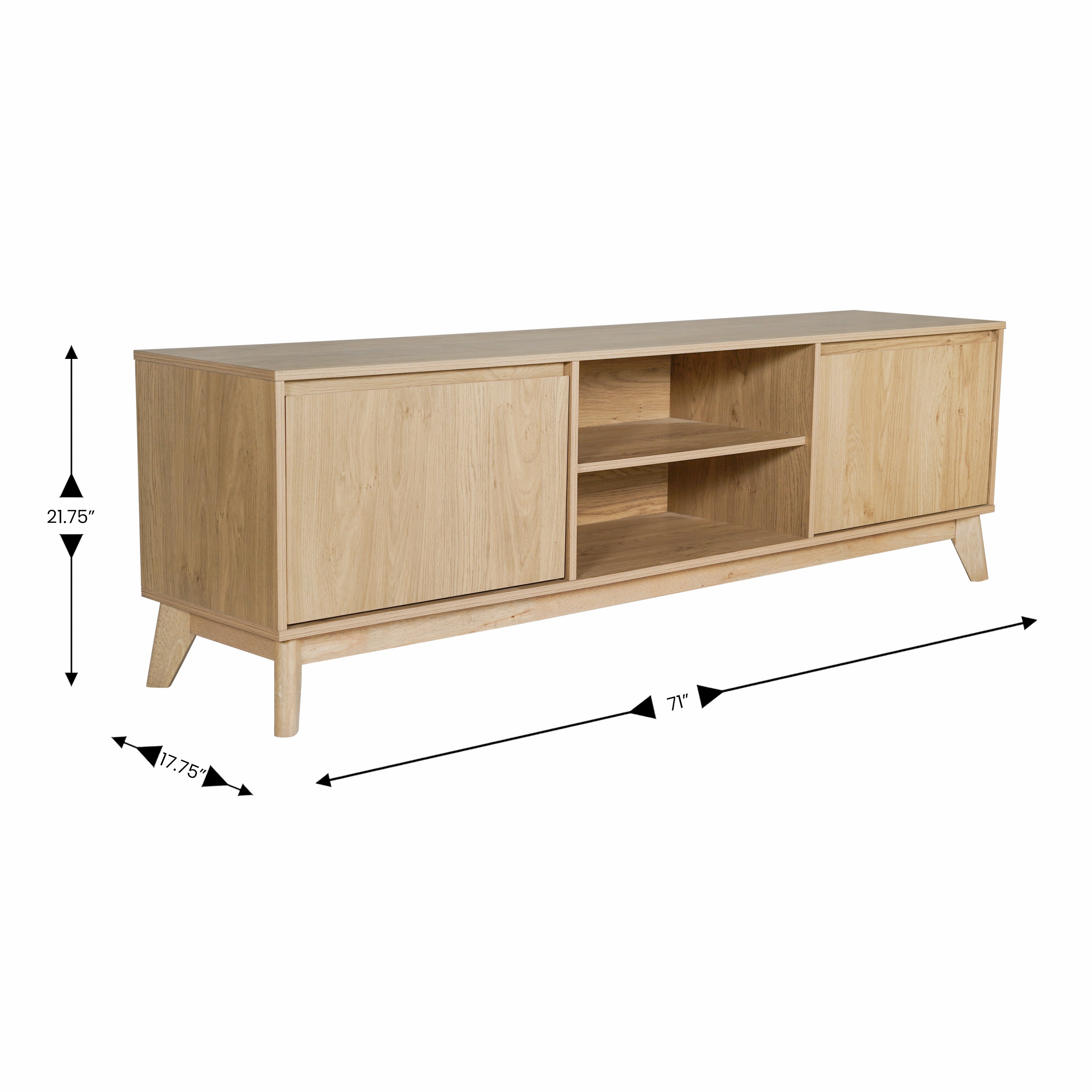 Hatfield Mid-Century Modern TV Stand in Light Natural for 65+ Inch TV's - 70 Inch Media Center with Adjustable Center Shelf and Dual Soft Close Doors
