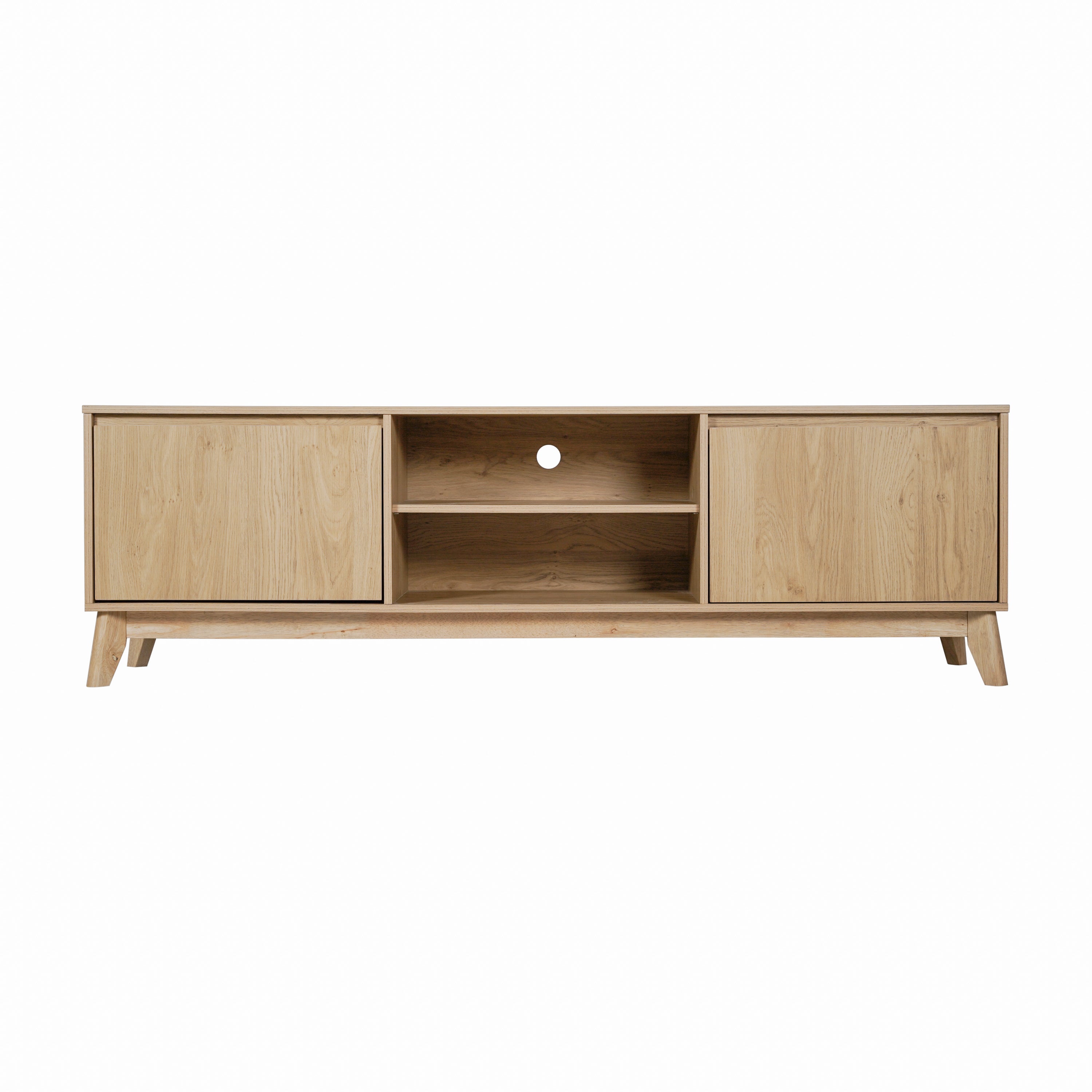 Hatfield Mid-Century Modern TV Stand in Light Natural for 65+ Inch TV's - 70 Inch Media Center with Adjustable Center Shelf and Dual Soft Close Doors