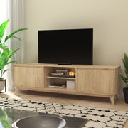 Hatfield Mid-Century Modern TV Stand in Light Natural for 65+ Inch TV's - 70 Inch Media Center with Adjustable Center Shelf and Dual Soft Close Doors