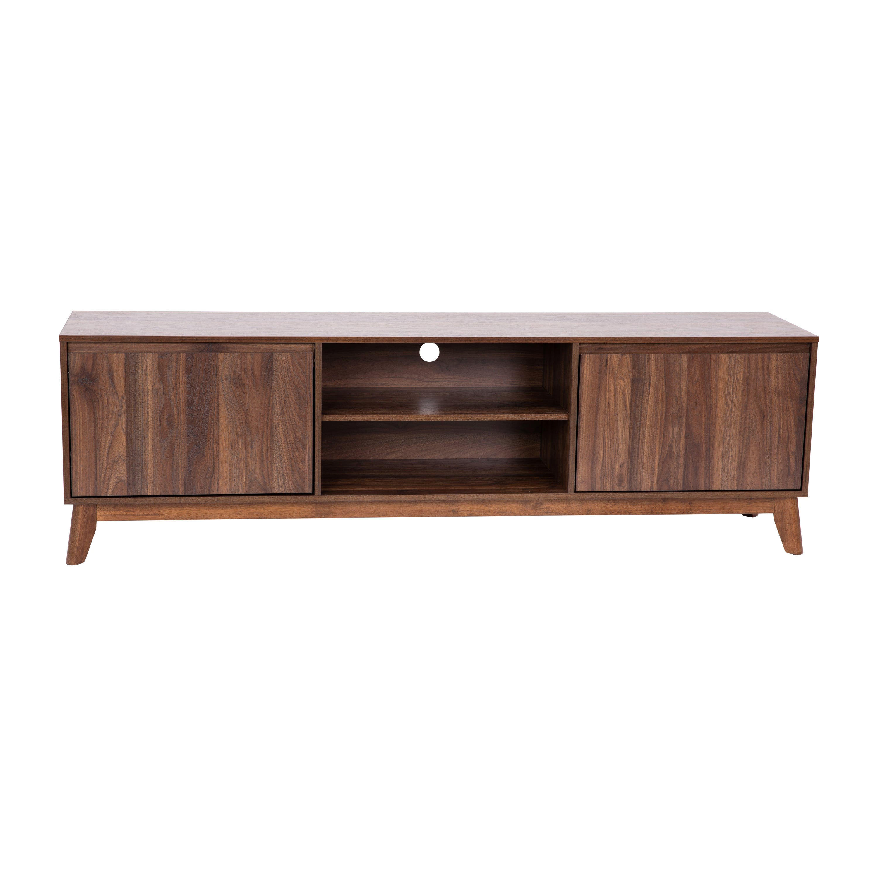 Hatfield Mid-Century Modern TV Stand in Walnut for 65+ Inch TV's - 70 Inch Media Center with Adjustable Center Shelf and Dual Soft Close Doors
