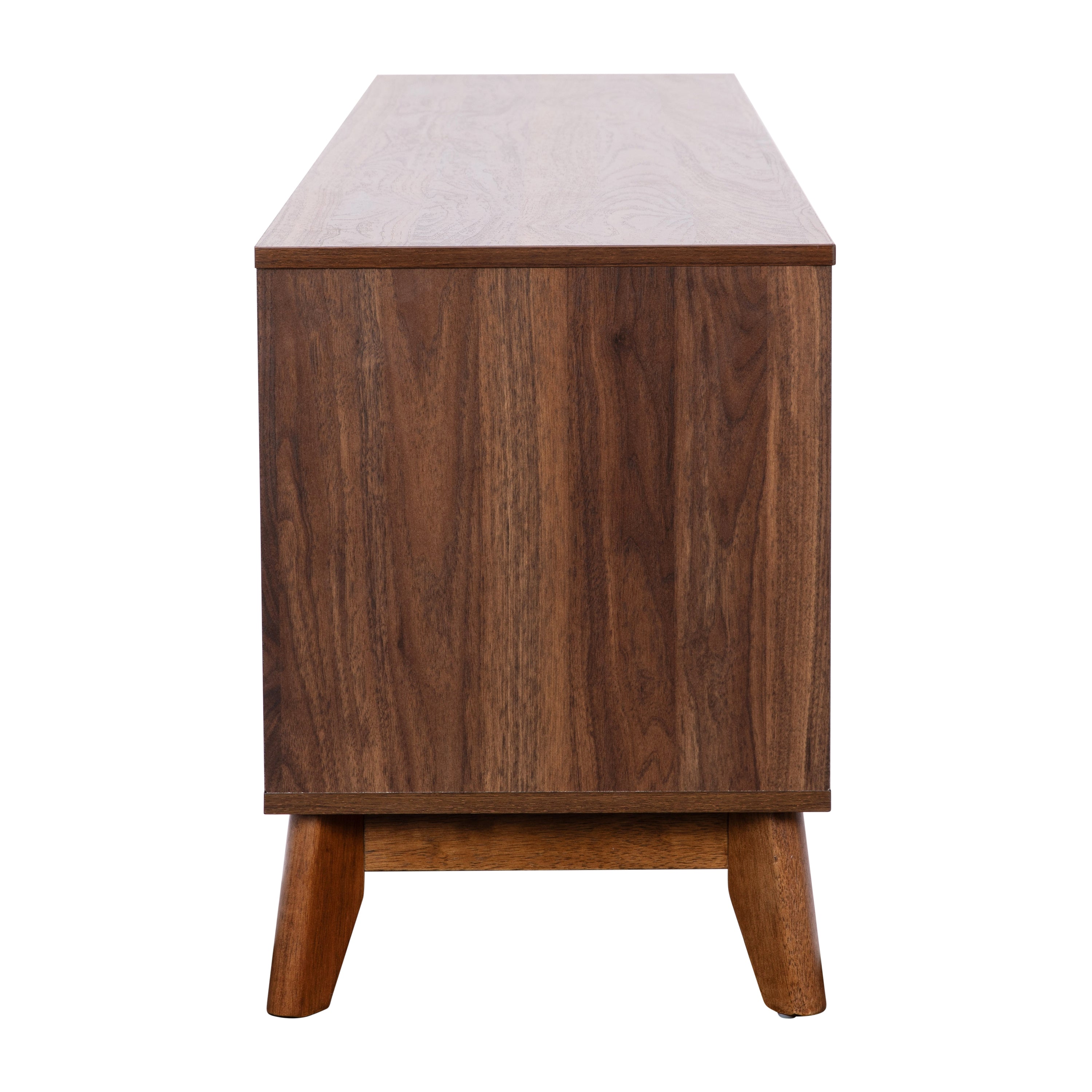 Hatfield Mid-Century Modern TV Stand in Walnut for 65+ Inch TV's - 70 Inch Media Center with Adjustable Center Shelf and Dual Soft Close Doors