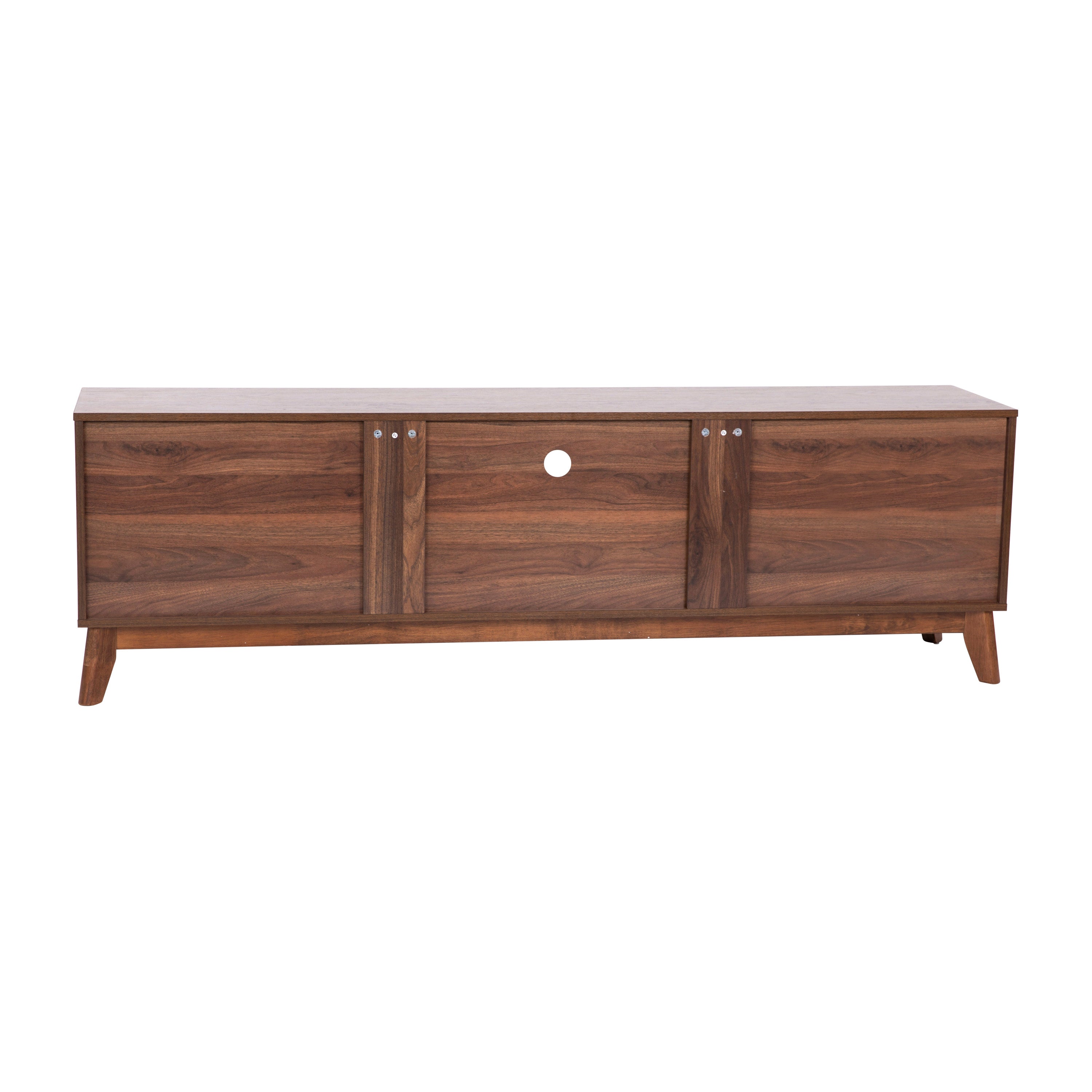Hatfield Mid-Century Modern TV Stand in Walnut for 65+ Inch TV's - 70 Inch Media Center with Adjustable Center Shelf and Dual Soft Close Doors