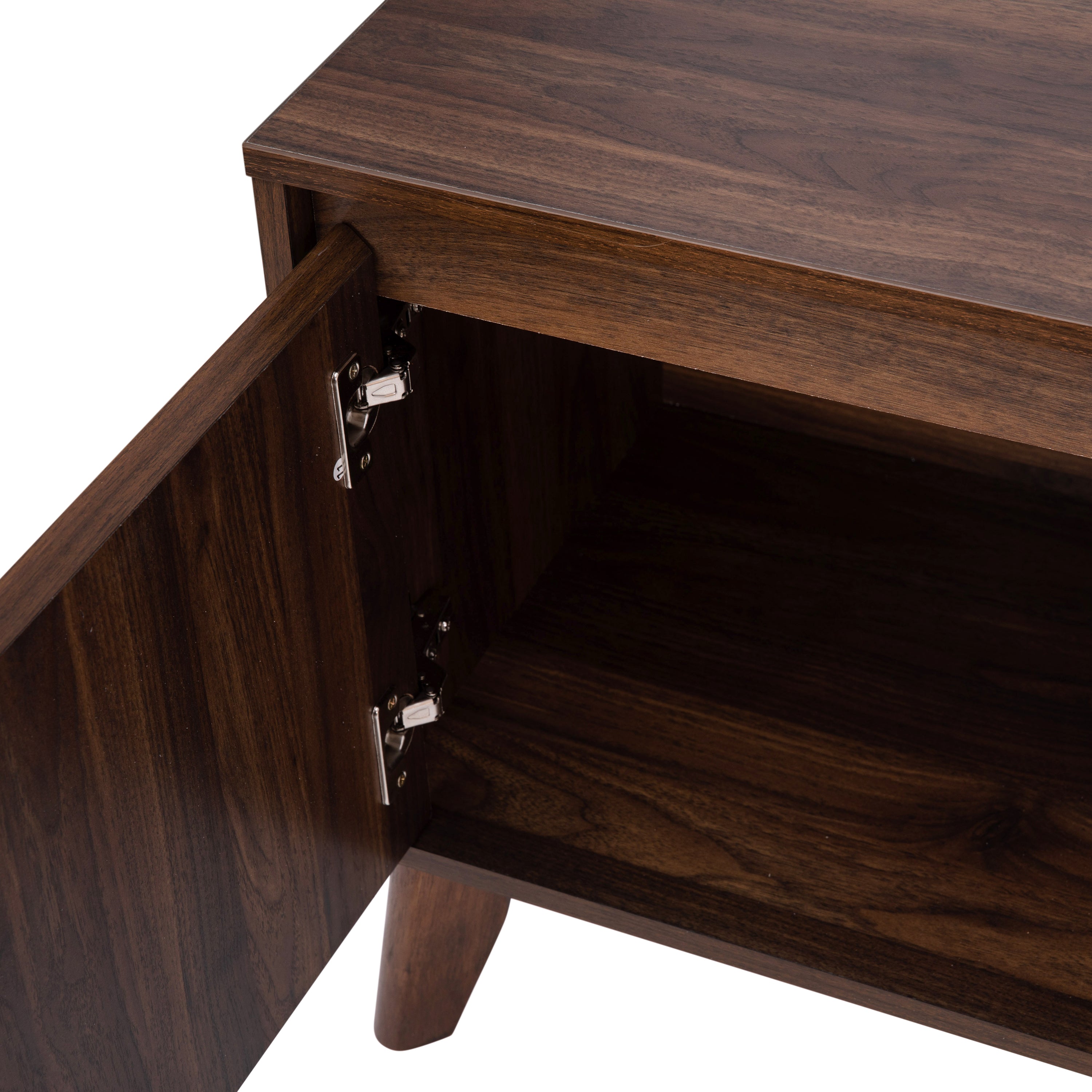 Hatfield Mid-Century Modern TV Stand in Walnut for 65+ Inch TV's - 70 Inch Media Center with Adjustable Center Shelf and Dual Soft Close Doors