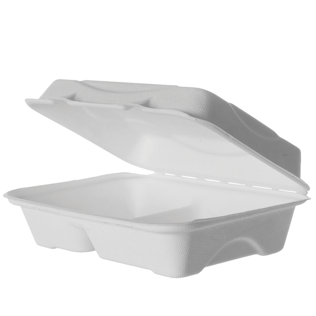 Vanguard™ Renewable & Compostable Molded Fiber Clamshells, 2-Cmpt - 9in x 6in x 3in - Case of 250