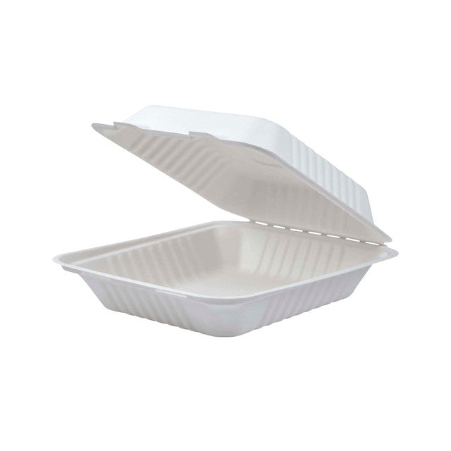 Vanguard™ Renewable & Compostable Light Duty Molded Fiber Clamshells - 8in x 8in x 3in - Case of 200