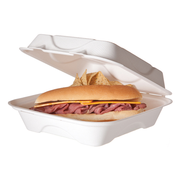 Renewable & Compostable Molded Fiber Clamshells - 8in x 8in x 3in - Case of 200