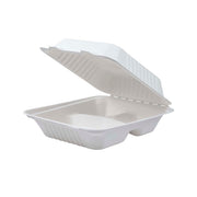 Vanguard™ Renewable & Compostable Light Duty Molded Fiber Clamshells, 3-Cmpt - 8in x 8in x 3in - Case of 200