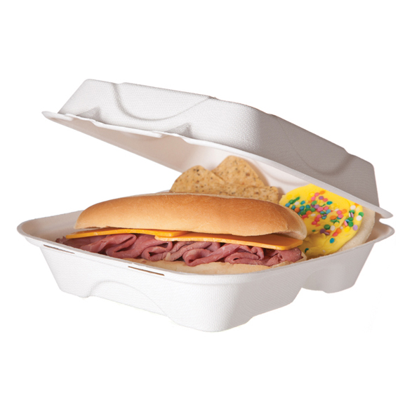 Renewable & Compostable Molded Fiber Clamshells, 3-Cmpt - 8in x 8in x 3in - Case of 200