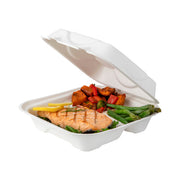 Vanguard™ Soak Proof 8" x 8" x 3" 3 Compartment Hinged Molded Fiber Clamshell - Case of 200