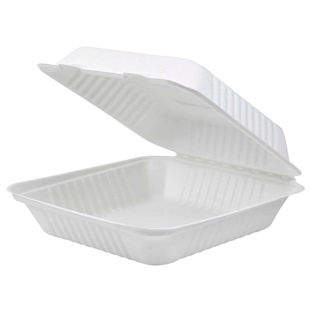 Vanguard™ Renewable & Compostable Light Duty Molded Fiber Clamshells - 9in x 9in x 3in - Case of 200