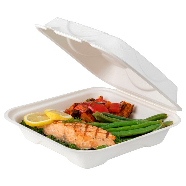 Vanguard™ Soak Proof 9" x 9" x 3" Hinged Molded Fiber Clamshell - Case of 200