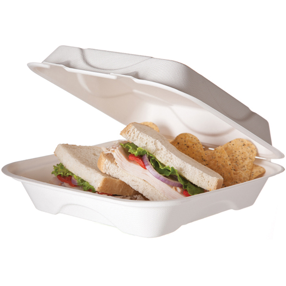 Renewable & Compostable Molded Fiber Clamshells - 9in x 9in x 3in - Case of 200