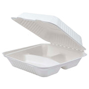 Vanguard™ Renewable & Compostable Light Duty Molded Fiber Clamshells, 3-Cmpt - 9in x 9in x 3in - Case of 200