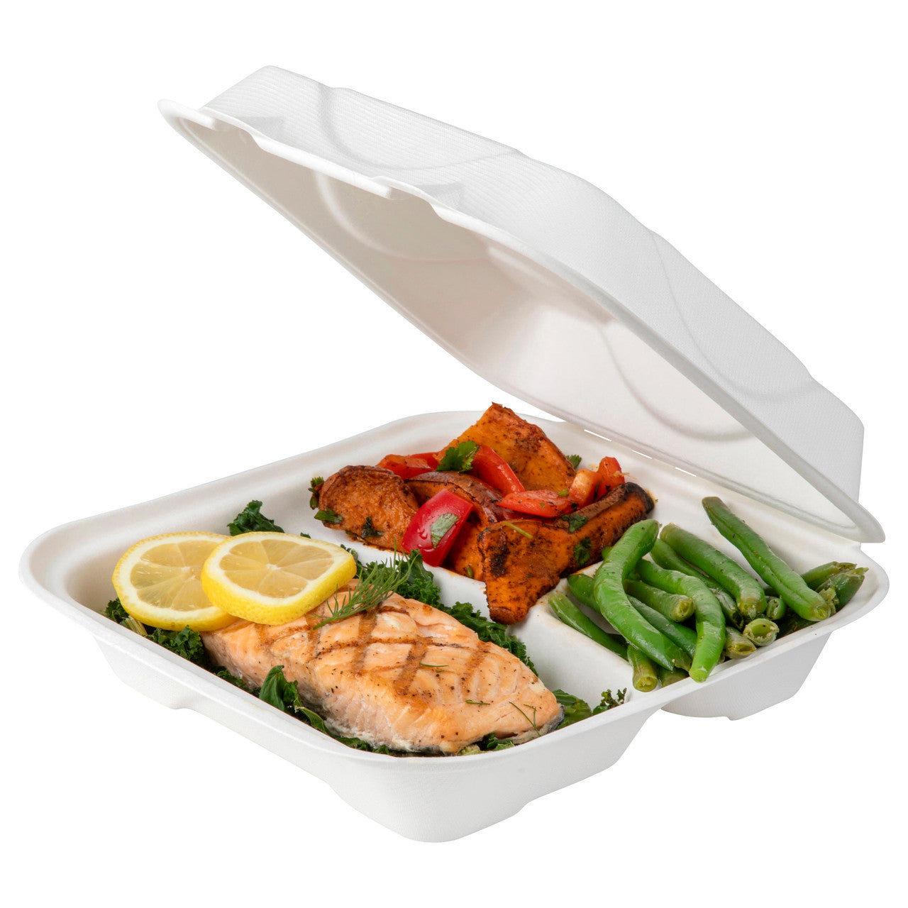 Vanguard™ Soak Proof 9" x 9" x 3" 3 Compartment Molded Fiber Clamshell - Case of 200