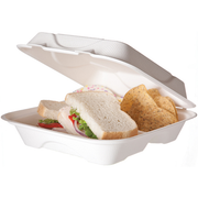 Renewable & Compostable Molded Fiber Clamshells 3-Cmpt- 9in x 9in x 3in - Case of 200