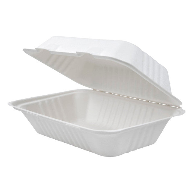 Vanguard™ Renewable & Compostable Light Duty Molded Fiber Clamshells - 9in x 6in x 3in - Case of 250