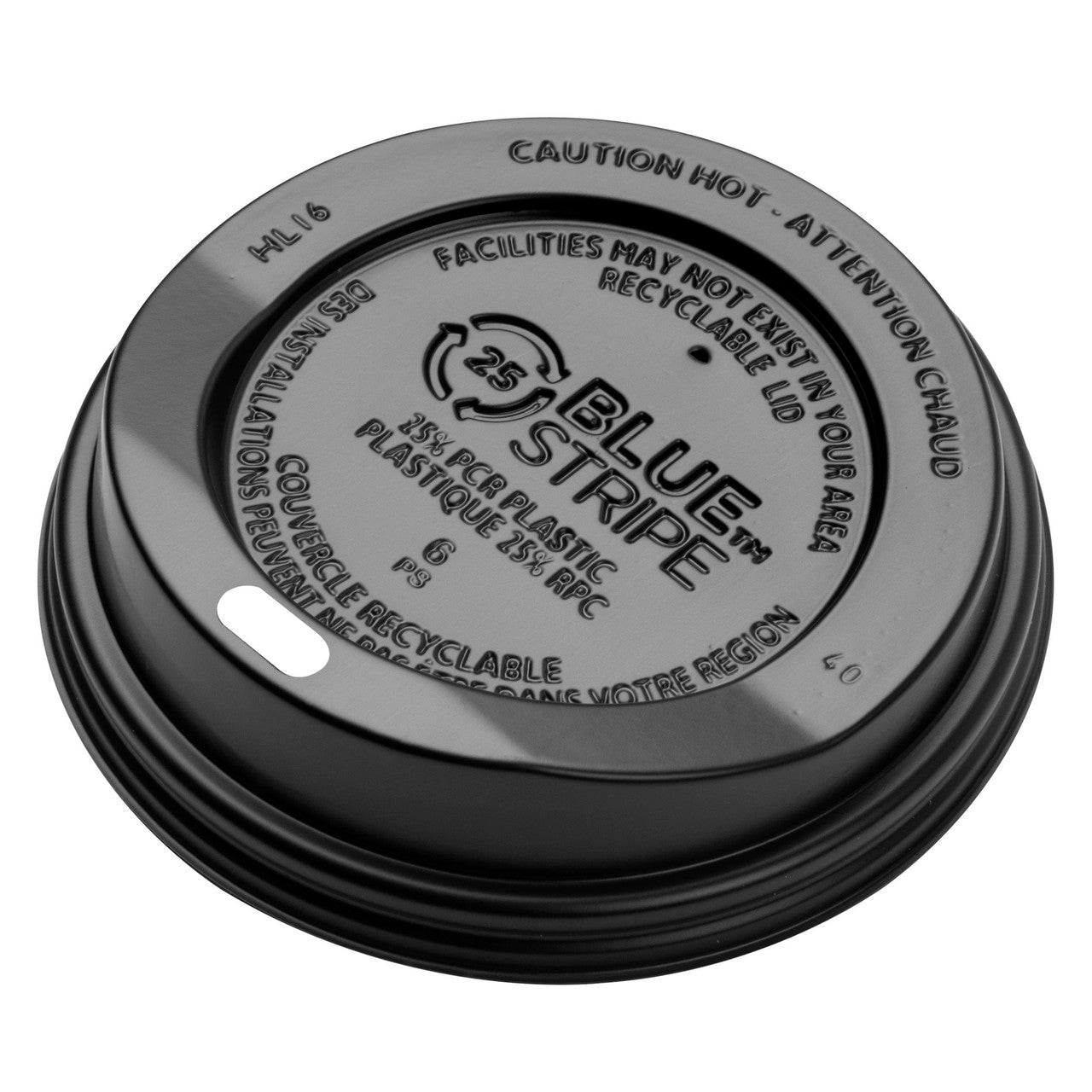 EcoLid 25% Recycled Content Hot Cup Lid, Black, Fits 10-20oz Hot Cups - Case of 1000