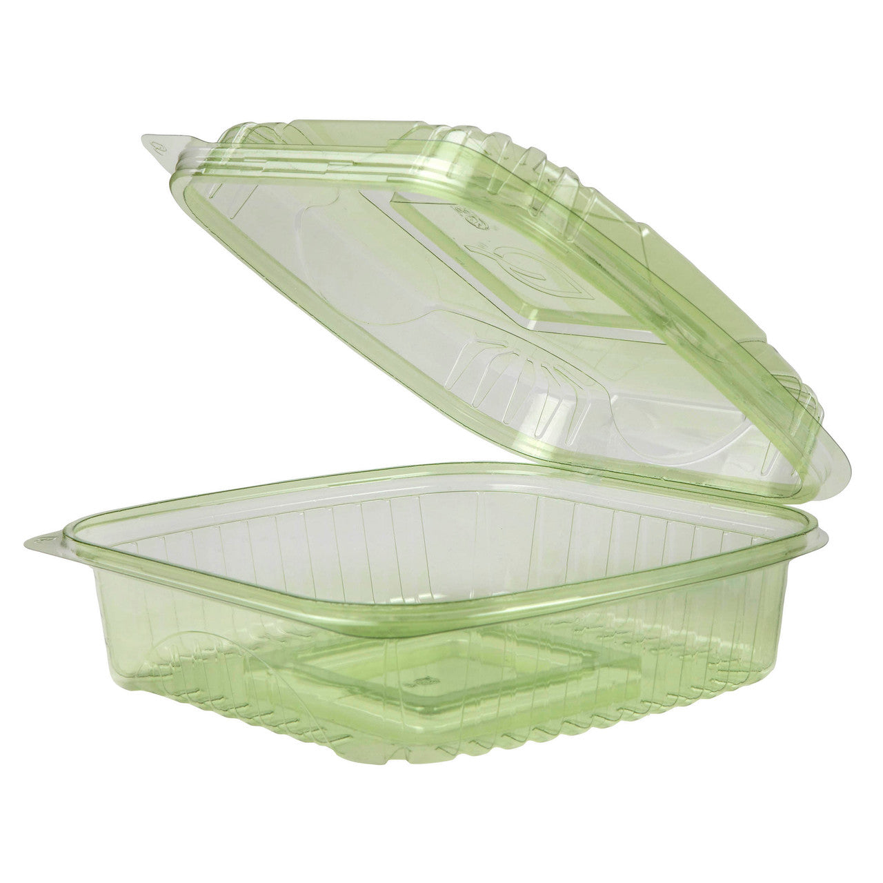 Veridian™ Renewable & Compostable PLA Clamshells - 8in x 8in x 3in Green - Case of 160