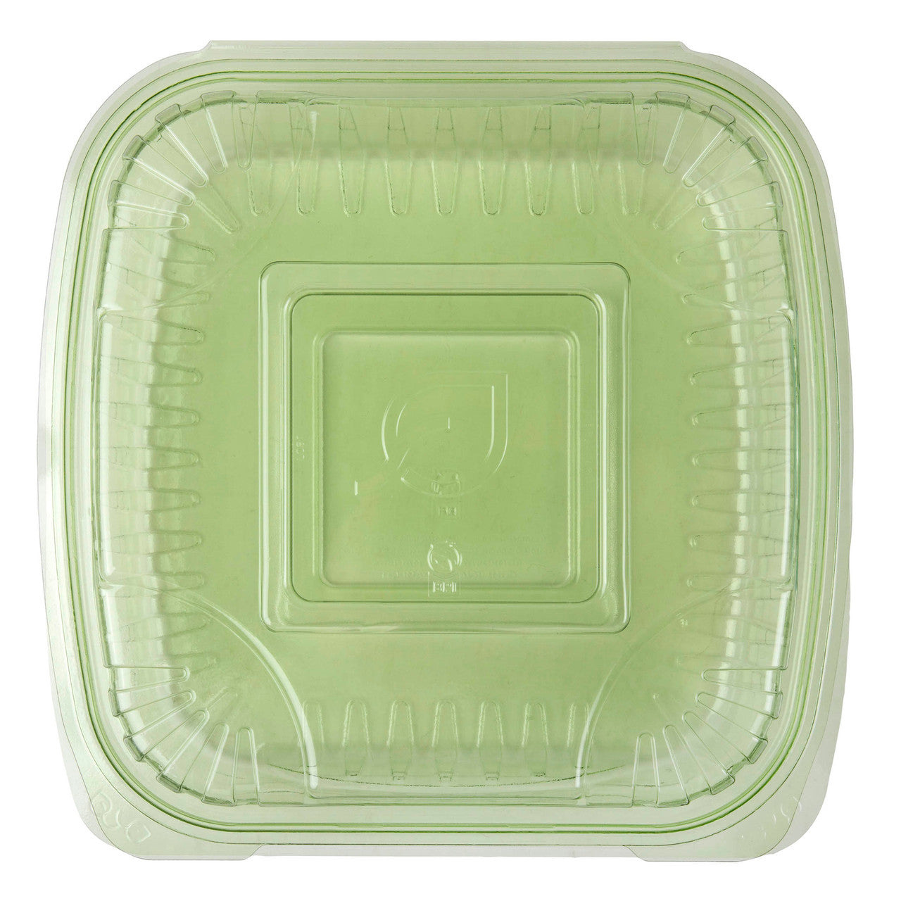Veridian™ Renewable & Compostable PLA Clamshells - 8in x 8in x 3in Green - Case of 160
