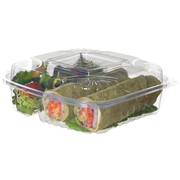 Renewable & Compostable Clear Clamshells, 3-Cmpt - 8in x 8in x 3in - Case of 160