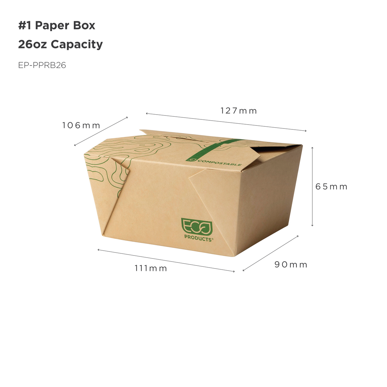 Renewable & Compostable 26oz Food Box #1, FSC Mix Credit SA-COC-013255 - Case of 400