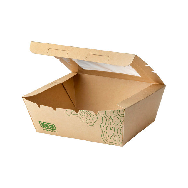 Renewable & Compostable 45oz Windowed Food Box #8, FSC Mix Credit SA-COC-013255 - Case of 200