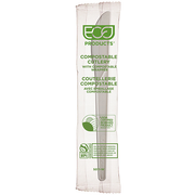 Plantware Renewable & Compostable Individually Wrapped Knife - 6" White, Compostable Wrapper - Case of 1000