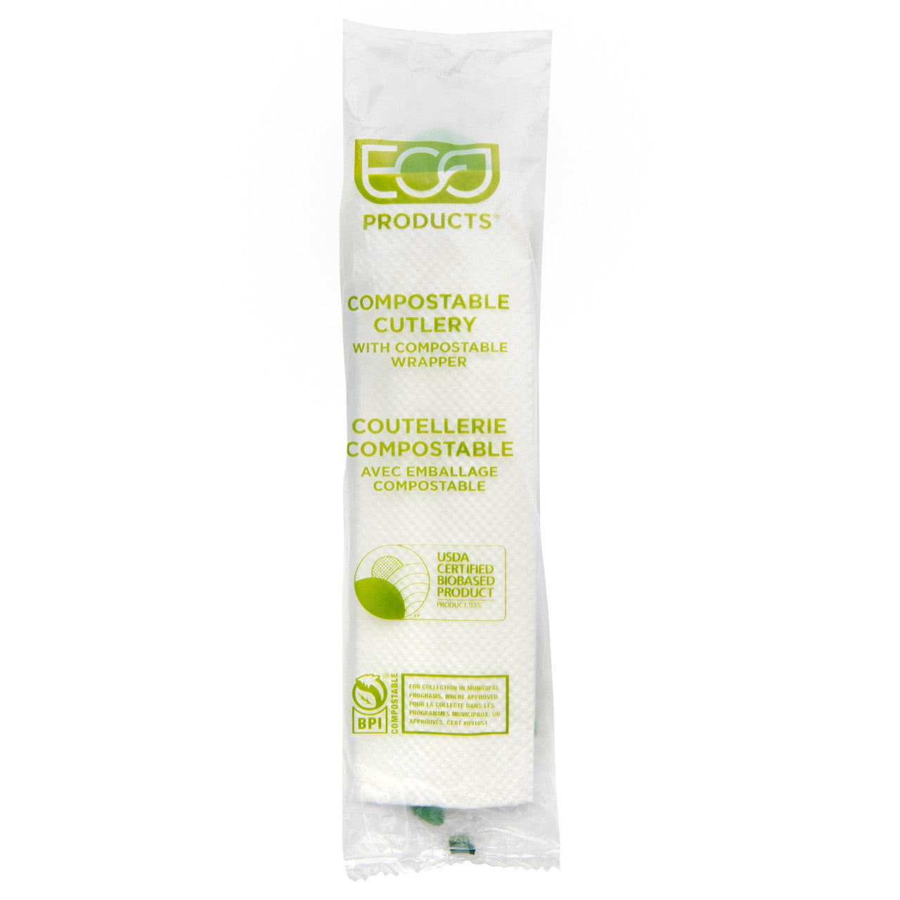 Veridian™ Plantware Renewable & Compostable Cutlery Kit - 6" Green - Case of 250