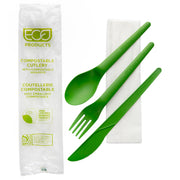 Veridian™ Plantware Renewable & Compostable Cutlery Kit - 6" Green - Case of 250