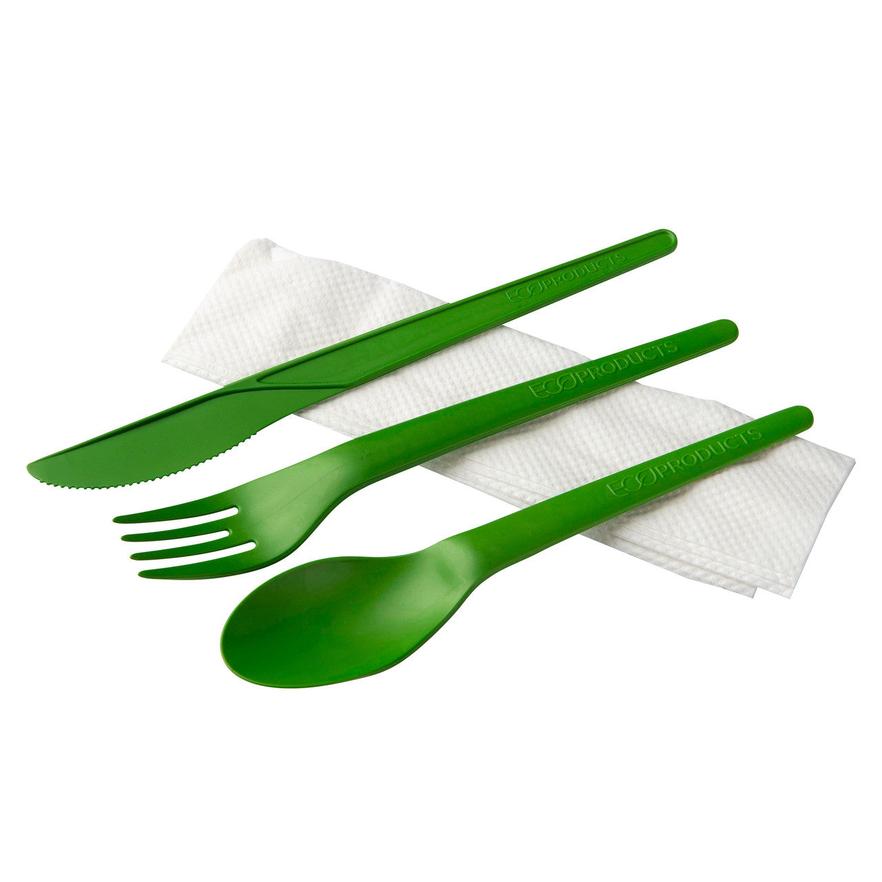 Veridian™ Plantware Renewable & Compostable Cutlery Kit - 6" Green - Case of 250