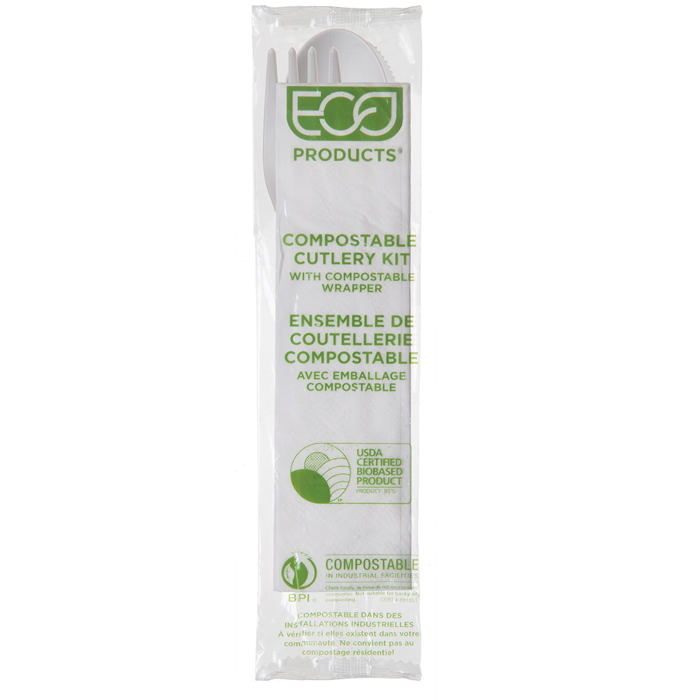 Plantware Renewable & Compostable Cutlery Kit - 6" - Case of 250