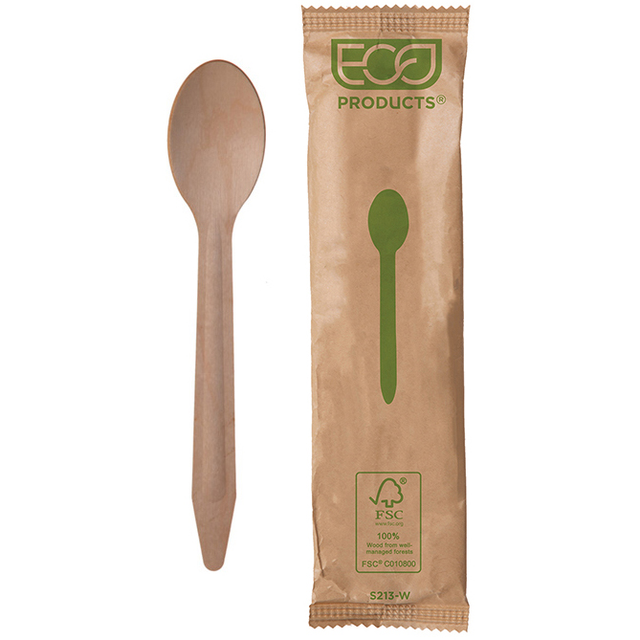 Wood Renewable & Compostable Wrapped Spoon - 6.5" FSC® MIX CREDIT SA-COC-013255 - Case of 500