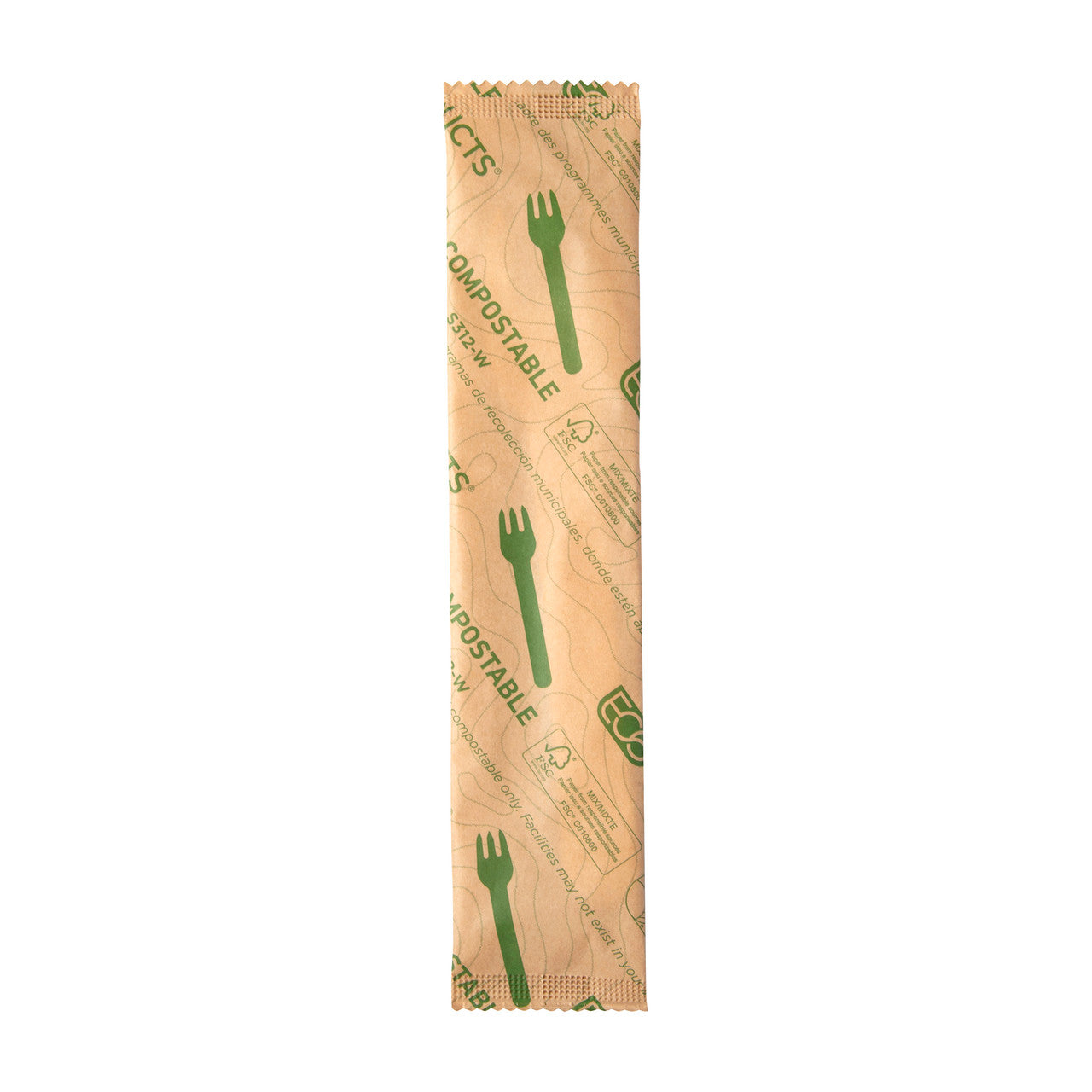 Renewable & Compostable Paper Cutlery Wrapped 6" Fork FSC® MIX CREDIT SA-COC-013255 - Case of 500
