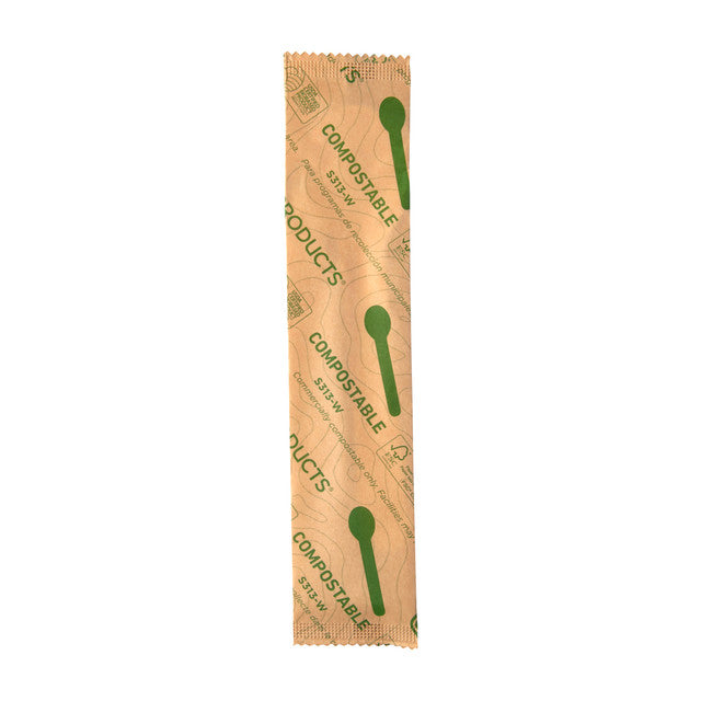 Renewable & Compostable Paper Cutlery Wrapped 6" Spoon FSC® MIX CREDIT SA-COC-013255 - Case of 500