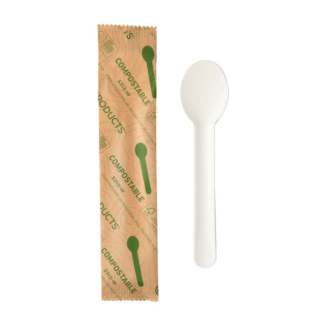 Renewable & Compostable Paper Cutlery Wrapped 6" Spoon FSC® MIX CREDIT SA-COC-013255 - Case of 500