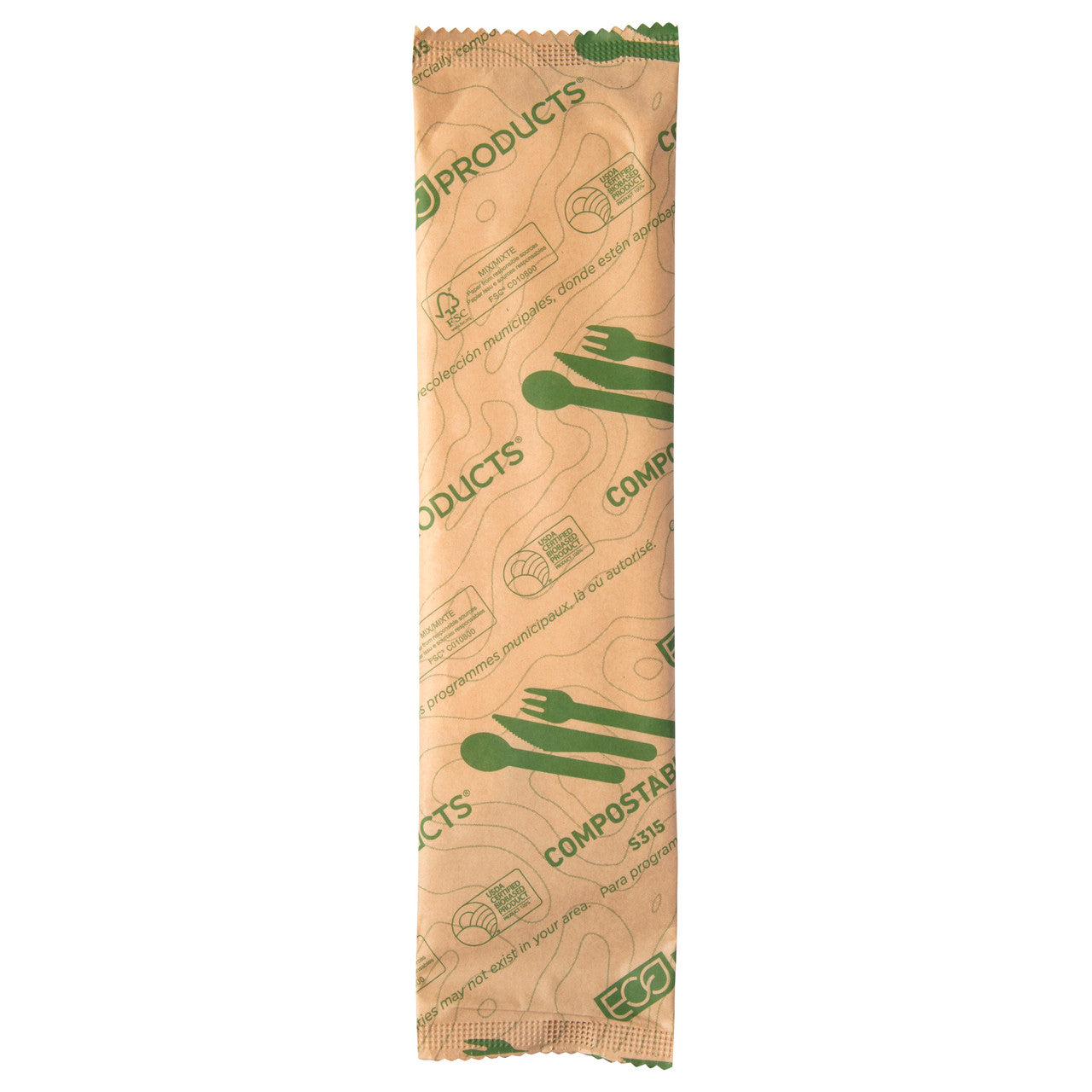 Renewable & Compostable Paper Cutlery Fork/Knife/Spoon/Napkin Kit FSC® MIX CREDIT SA-COC-013255 - Case of 250